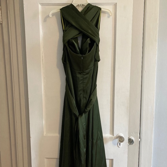 Revelry Devan Satin Bridesmaid Dress Deep Olive Green 16P - Picture 4 of 6